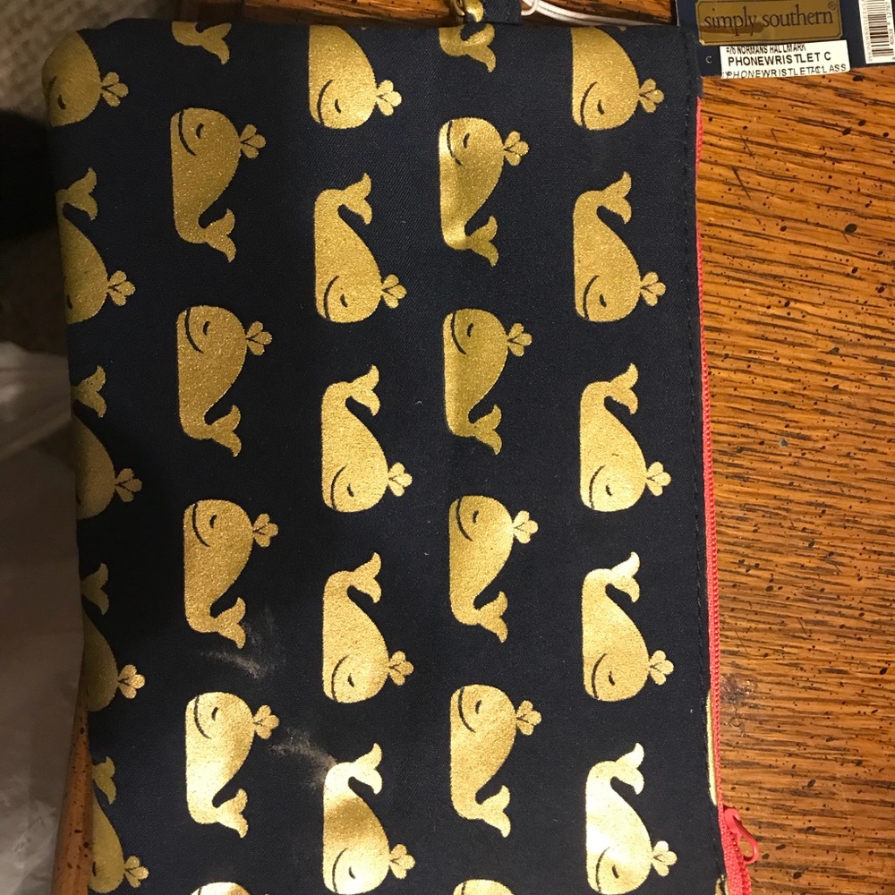 Navy blue with gold whale stencil.